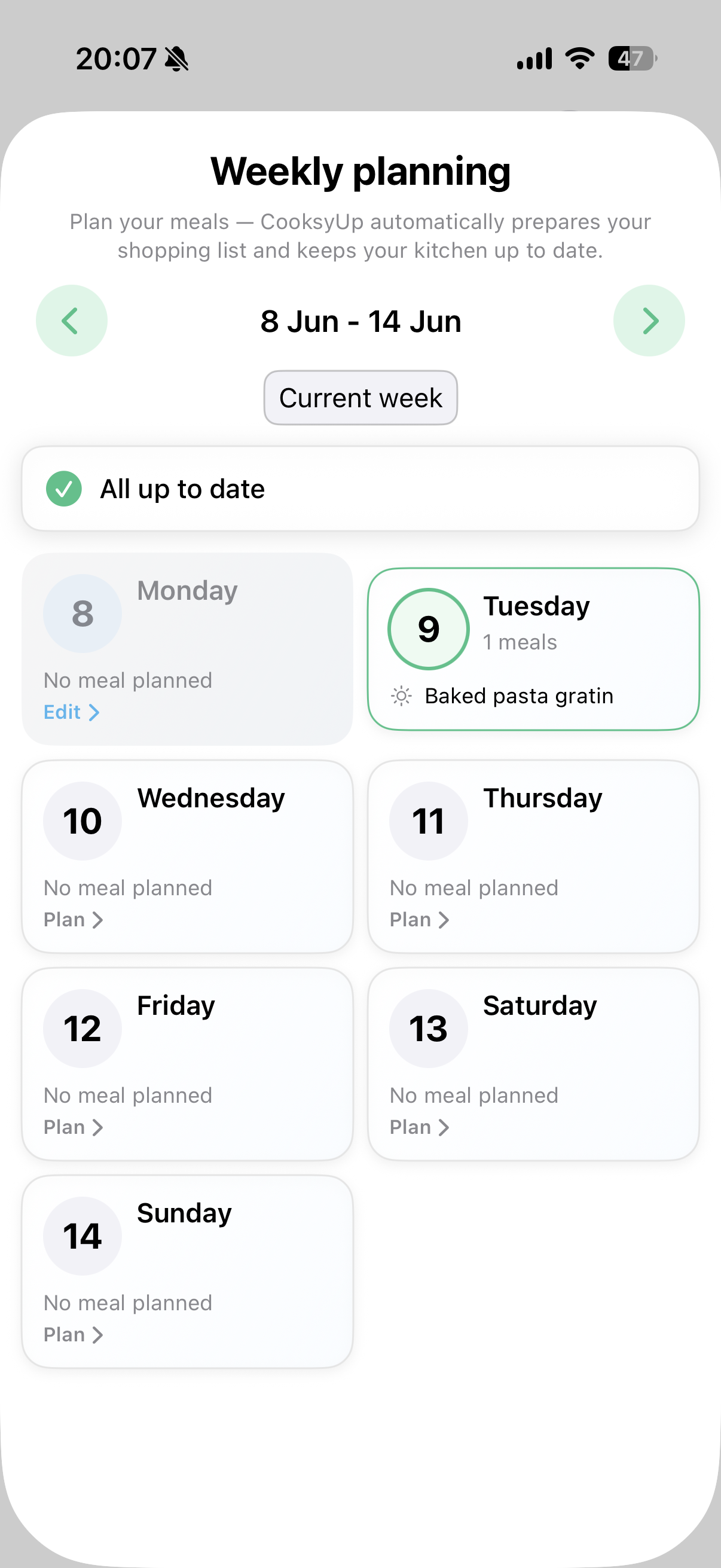 Meal planning — weekly grid