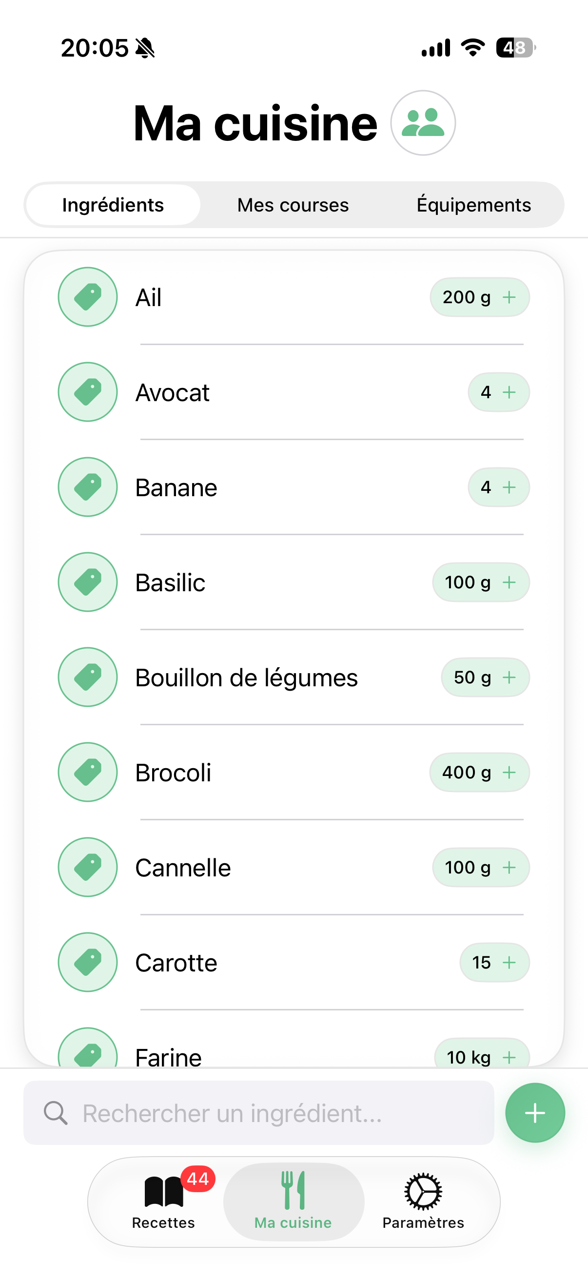 Ma cuisine — ingrédients sélectionnés