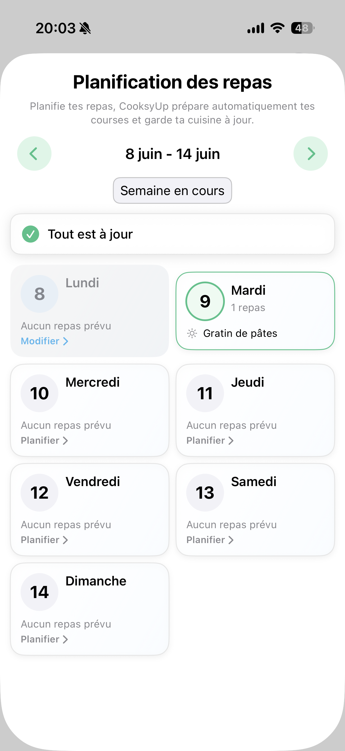Planification des repas — grille hebdomadaire